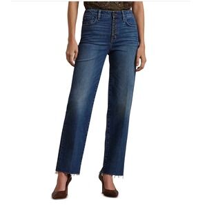 Lauren Ralph Lauren High‎ Rise Ankle Straight Jeans Blue Button Fly Size 4